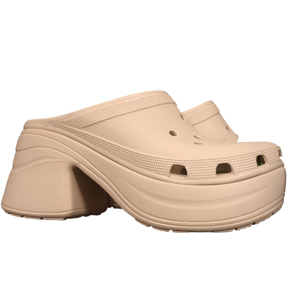 Crocs Platform Clogs Womens 11 Beige Slip On Comfort Chunky Sandals